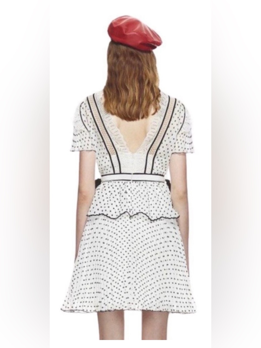Self-Portrait White Mini Dress with Black Polka Dots and Trim, US8 - Picture 6 of 14